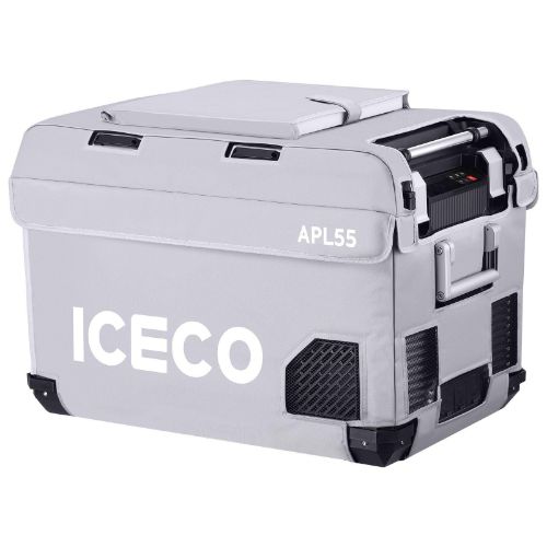 Better Insulation: Enhance your cooler's performance with the APL55 Insulated Protective Cover; Waterproof Material:Made from waterproof material, this cover will keep your cooler safe and dry through any weather;  Convenient Storage: Featuring a battery pocket, divider pocket, and 2 organizer pockets; Perfectly Fit: Designed specifically for the refrigerator, it features a hook design that allows for easy lid access even with the cover on.