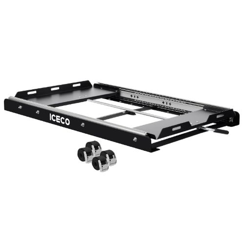 Perfect fit for camping road trip. Perfect for ICECO VL 45/60S single zone portable fridge. Works flawlessly. Metal material, a very solid product. Easy installation. Design for ICECO VL 45/60L single zone portable fridge freezer. Durable slide rails. Heavy duty steel construction. 3 position locking mechanism.