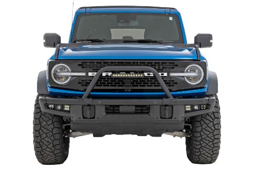 1 7/8" x .095" wall Tubing. Mounting flanges are made from 7 gauge material. Mounts to modular bumper with factory hardware. Slotted light bracket allows the use of multiple LED options. Works with the RC high mount winch kit. Can be installed as a stand-alone unit. Mounting bar features a 5-year limited warranty. LED Lights feature a 3-year limited warranty. Optional 20Î“Ã‡Â¥ Light Bar 7200 lumens 100 watts Durable die-cast aluminum housing Contains 20, 5 watt Cree LEDs 3 year warranty Optional 4Î“Ã‡Â¥ Round Lights 4320 lumens 54 watts 30 degree spot beam Contains 9, 3 watt Cree LEDs 3 year warranty Optional Wide Angle Osram LED 13,500 lumens 150 watts 140 degree wide-angle beam Contains 30, 5-watt OSRAM LEDs 3 year warranty