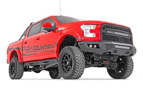 Easy to install! Durable, steel construction. Includes (4) Rough Country LED Cubes. Includes 20in Rough Country LED Light Bar. Includes bracket to retain Adaptive Cruise Control. Retains factory tow hooks. Retains factory proximity sensors.