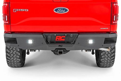 Easy to install! Durable, steel construction Includes (2) Rough Country LED Cubes Integrated steps for easy access to bed Retains factory receiver hitch Includes backup sensor relocators