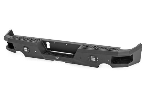 Easy to install! Durable, steel construction Includes (2) Rough Country LED Cubes Integrated steps for easy access to bed Retains factory receiver hitch Includes backup sensor relocators