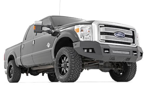Easy to install! Durable, steel construction Includes (4) Rough Country LED Cubes Includes 20in Rough Country LED Light Bar Retains factory tow hooks Retains factory proximity sensors
