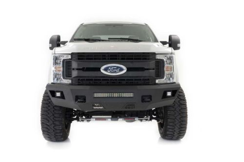 Easy to install! Durable, steel construction. Includes (4) Rough Country LED Cubes. Includes 20in Rough Country LED Light Bar. Retains factory tow hooks.