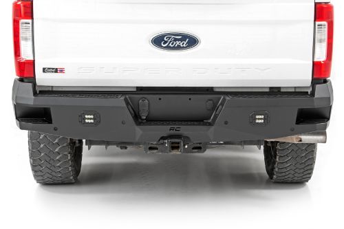 Easy to install! Durable, steel construction Includes (2) Rough Country LED Cubes Integrated steps for easy access to bed Retains factory receiver hitch Includes backup sensor relocators