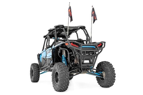 Material 1.5Î“Ã‡Â¥ x 3/32Î“Ã‡Â¥ Thick DOM tube. UV Resistant Black Powder Coated. Full protection for the rear of your vehicle even coverings lights. Easy install all hardware included. Easy access to the differential drain plug. Built-in receiver for hitch.