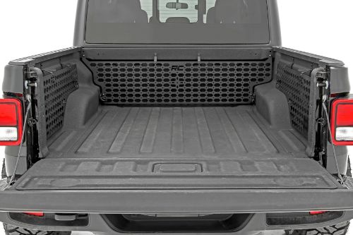 Easy Installation. Durable Powdercoat finish. 1/8Î“Ã‡Â¥ Steel. Unlimited accessory attachment options. Can accommodate a Hi-Lift Jack. Clean up the bed of your Jeep Gladiator.