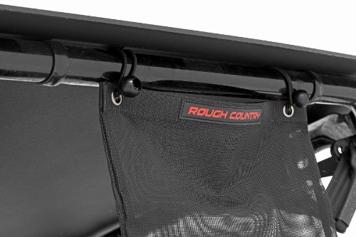Size: 23 x 16 x 6 inches. (H x W x D) Mounts in almost any location. Ball style bungee straps included. High capacity for a full day of trail riding. Can be used to store items while on the trail. Can be used to hold trash to help keep lands and waterways clean. 9.5-gallon capacity. Made from PVC mesh material. 12mm eyelets.