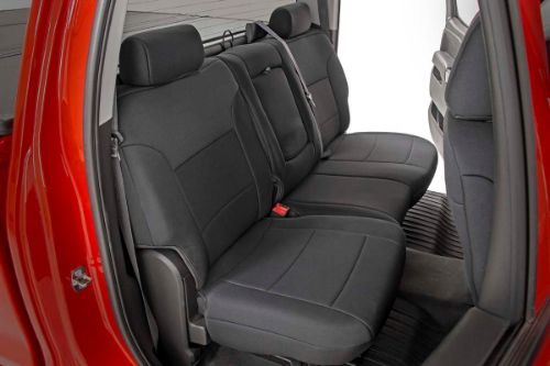 Fits very snug! Made to factory specifications. 4-Layer construction with foam padding and protective polyester shell. Neoprene layer offers great breathability and water resistance. Includes full covers for front seats - plus headrest covers where applicable. Front covers help protect your most-used seats from wear. Rear covers help protect your back seats from children and animal stains. Two-year warranty.