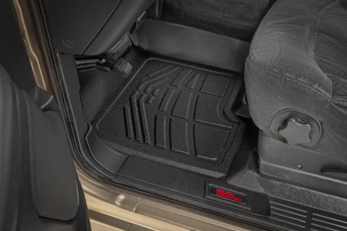 Manufactured from strong but flexible Thermoplastic Rubber. Made in the USA. Quick and easy install. Fits both bucket and bench seat. Meticulously engineered for a sure fit with extra coverage. Raised lip design to help prevent spills from reaching the carpet. Easy to clean. Easily removed for cleaning or other maintenance. Resistant against extreme temperatures. All weather protection against snow, mud, sand, salt water and more! Protects against soda, coffee, and other spills. Textured surface for better traction. Limited Lifetime Warranty.
