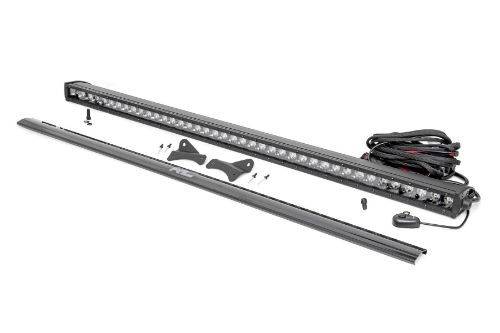 Durable powder coated steel. Handy, forward-facing illumination 16000 lumens 200 watts Contains 40, 5 watt High Intensity CREE LEDs 30 degree spot Black panel design IP67 Waterproof rating Moisture Breather technology reduces moisture build-up behind the lends Noise Silencers eliminate hum, whistle, and other wind noises associated with mounted LED Light bars Includes premium, flat-wound wiring harness with on/off switch Durable die cast aluminum housing