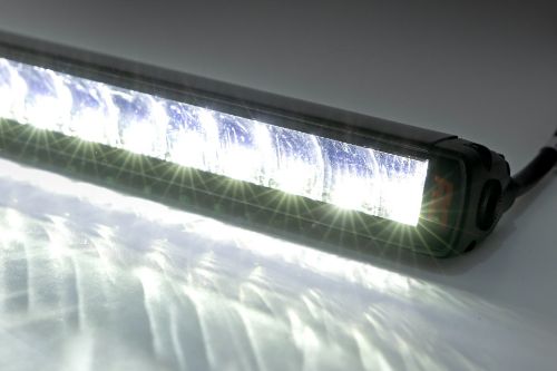 60 Watts 5400 Lumens IP67/IP69K Waterproof Rating. Spot/Flood Beam Pattern. Each Light Contains 12, 5W Osram LEDs. Tinted Indirect Reflector Design. Diecast Aluminum Housing. Impact and UV Resistant Lens. Sleek bezel-less design. Includes wiring harness and on/off switch. Includes snap-on cover. Includes base-mounts and end mounts with hardware. 3-year warranty.