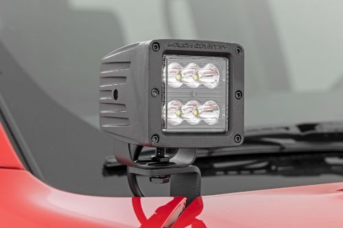 100% bolt-on installation. 7ga material. Powder coat finish. Works with all lights with 8mm stud. IP67 Waterproof rating. Durable die cast aluminum housing. Moisture Breather technology reduces moisture build-up behind the lends. Includes premium, flat-wound wiring harness with on/off switch. Does NOT interfere with washer nozzle or spray pattern. 3 year warranty. Optional Black Series LED 2880 lumens. 36 watts. Choose Spot or Flood beam. Optional Black Series LED W/ DRL 3600 lumens. 40 watts. 30 degree spot beam. Optional Wide Angle Osram LED 13,500 lumens. 150 watts. 140 degree wide-angle beam.
