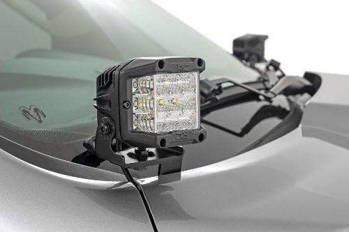 100% bolt-on installation. 7ga material. Powder coat finish. Works with all lights with 8mm stud. IP67 Waterproof rating. Durable die cast aluminum housing. Moisture Breather technology reduces moisture build-up behind the lends. Includes premium, flat-wound wiring harness with on/off switch. Does NOT interfere with washer nozzle or spray pattern. 3 year warranty.