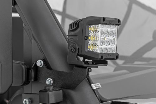 Easy bolt-on Installation. Mounts behind factory mirror using factory hardware. Swivel mount allows for precise positioning. Durable powder-coated steel brackets. IP67 Waterproof rating. Durable die-cast aluminum housing. Moisture Breather technology reduces moisture buildΓÇÉup behind the lens. Includes premium, flatΓÇÉwound wiring harness with on/off switch. 3 year warranty.