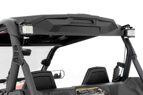 Durable powder-coated steel. Handy, rear-facing illumination. Mounts to rear of the roof using factory hardware. Easy, 100% bolt-on installation. IP67 Waterproof design. Durable, die-cast aluminum housing. Includes snap-on cover and premium wiring harness.
