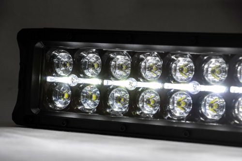 // Grille Details \\\\ Unique Mesh Pattern Corrosion Resistant Black Powdercoat Stainless Steel Hardware Limited lifetime warranty // LED Details \\\\ 14400 lumens 180 watts Contains 60, 3 watt High Intensity CREE LEDs 8 degree spot / 90 degree flood combo pattern IP67 Waterproof rating Black panel design Durable die-cast aluminum housing Moisture Breather technology reduces moisture build-up behind the lens Noise Silencers eliminate hum, whistle, and other wind noises associated with mounted LED Light bars Includes premium, flat-wound wiring harness with on/off switch 3 year warranty