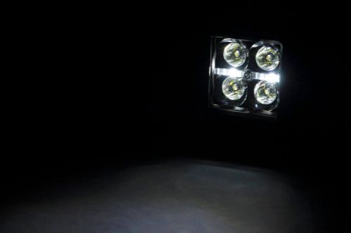 3600 lumens 40 watts 30 degree spot beam Each light contains 4, 5 watt high intensity Cree LEDs Each light contains 2 white LEDs IP67/IP69 Waterproof rating Moisture Breather technology reduces moisture build-up behind the lens Includes wiring harness with triple-function switch Durable die cast aluminum housing Bolt Diameter: 8mm 3 year warranty Length: 4.80-inches | Depth: 3.11-inches | Height: 3.63-inches Mounting hole to mounting hole: 4.15-inches Sold in pairs 3 year warranty