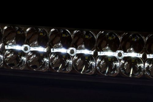 27000 lumens 300 watts Contains 60, 5 watt High Intensity CREE LEDs Contains 30, cool white daytime running light LEDs 5 degree spot / 90 degree flood combo pattern IP67/IP69K Waterproof rating Durable die cast aluminum housing Moisture Breather technology reduces moisture build-up behind the lens Includes wiring harness with three-way switch Includes Base and End mounts Includes snap-on cover Length: 32.1875-inches | Depth: 3.45-inches | Height: 3-inches Bolt Diameter: 8mm 3 year warranty