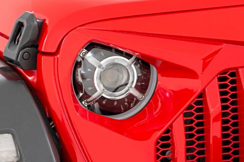 DOT/SAE Certified for street legal use. Aggressive, black panel design. Includes easy plug-and-play harness adapter. 100% bolt-on installation. Cool White DRL Halo. Amber Flashing Halo. Hi Beams: 100 Watts / 6500 Lumens. Low Beams: 30 Watts / 3000 Lumens. Halo: Clear 50 Watts / Amber 48 Watts. IP67 Waterproof housing.