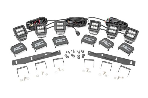 Bracket Details Easy installation. Installs discretely into the OEM bumper. Mounting brackets are hidden from view. Looks like factory equipment. Durable black carbon powdercoating. Includes Lifetime Replacement Guarantee LED Details Each light contains 6, 3 watt high intensity Cree LEDs 8640 lumens (total) 108 watts (total) 30 degree spot beam IP67 Waterproof rating Black panel design Durable die cast aluminum housing Moisture Breather technology reduces moisture build-up behind the lens Includes premium, flat-wound wiring harness with on/off switch Features a 3-year Warranty