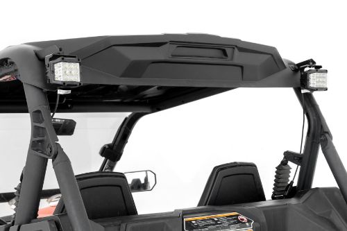 Durable powder-coated steel. Handy, rear-facing illumination. Mounts to rear of the roof using factory hardware. Easy, 100% bolt-on installation. IP67 Waterproof design. Durable, die-cast aluminum housing. Includes snap-on cover and premium wiring harness.