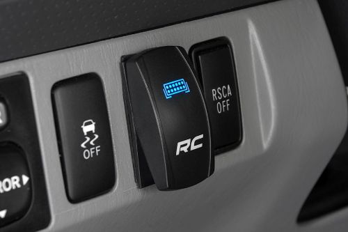 Single throw on-off switch Laser-etched LED light bar icon and RC logo Blue LED back light Amps: 20 Volts: 12 Standard 2in x 1in surface area Fits any standard sized switch bezel