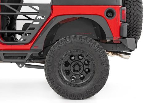 Maximum travel and clearance Gives a more finished and complete look vs simply removing fenders Made from durable 1/8-inch plate steel Laser cut for precise fit Designed to follow body contour Durable black powder coat finish