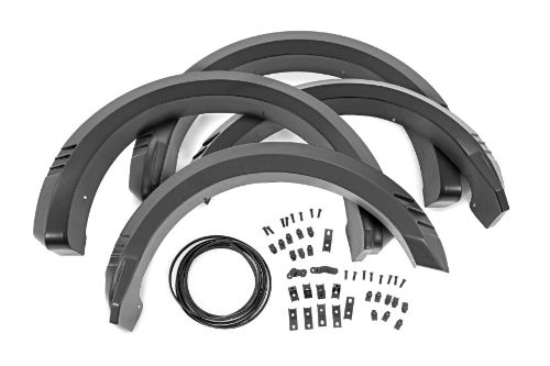 Color: Flat Black Quick and easy install with no drilling Added protection from rocks, mud and other road debris UV protected to prevent fading Built from a special Tri-Blend ABS material for maximum strength and durability Easily paintable to color match your truck Can be removed to bring truck back to stock 3-year limited warranty