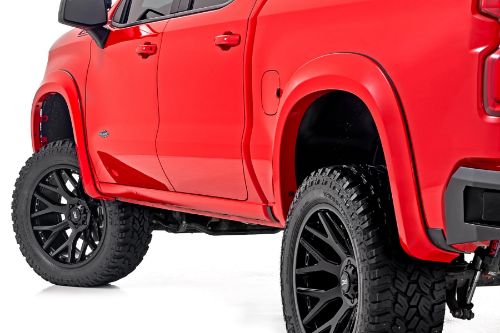 Coverage: 1Î“Ã‡Â¥ Flare Height: 5.75Î“Ã‡Â¥ Quick and easy installation with no drilling. Added protection from rocks, mud, and other road debris. UV-protected to prevent fading. Built from a special Tri-Blend ABS material for maximum strength and durability. Easily paintable to color match your truck. Can be removed to bring the truck back to stock. 3-year limited warranty.
