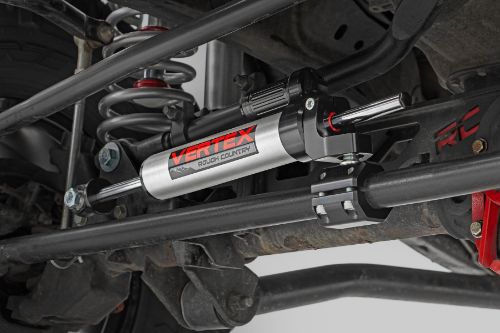 Easy bolt-on installation. Brushed Aluminum Body W/ Black anodized end cap and revivor. Black Anodized Axle Bracket. Improves control and handling. Reduces bump steer. Reduces tie rod and ball joint wear and tear.