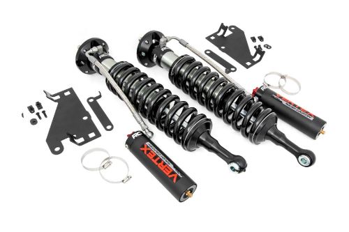 Extended Length: 22.24in Collapsed Length: 16.54in Includes driver and passenger side front coilovers 8-Stage Adjustable Damping Monotube Design Nitrogen-Charged Remote Reservoir with Steel Braided Reservoir Line Massive 2.5in Piston 22mm Chrome-Hardened Piston Rod Specifically Tuned for Each Application 3-Stage Seal System Heat-Treated, Alloy Bearing Honed Steel Body CNC-Machined Billet Aluminum Accents Zinc Plate Finish with Double Clear Coat Incredible >400 Hour Salt Spray Rating 3-year Manufacturer's Warranty
