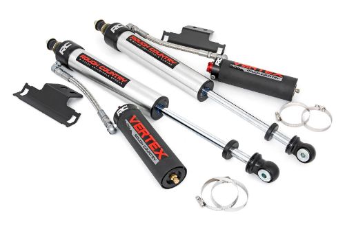 Extended Length: 26.06in Collapsed Length: 15.66in Includes driver and passenger side rear shocks 8-Stage Adjustable Damping Monotube Design Nitrogen-Charged Remote Reservoir with Steel Braided Reservoir Line Massive 2.5in Piston 22mm Chrome-Hardened Piston Rod Specifically Tuned for Each Application 3-Stage Seal System Heat-Treated, Alloy Bearing Honed Steel Body CNC-Machined Billet Aluminum Accents Zinc Plate Finish with Double Clear Coat Incredible >400 Hour Salt Spray Rating 3-year Manufacturer's Warranty