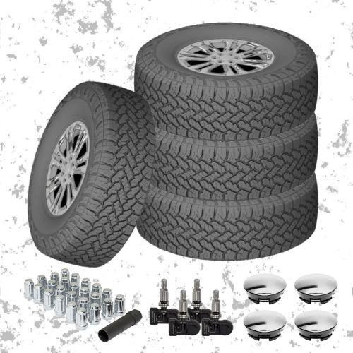 A full set of OE Replica wheels, 4 Gladiator tires, 24 lugs, 4 blank center caps, and 4 TPMS sensors.